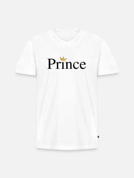 Prince mit Krone - Männer Premium Bio T-Shirt mit V-Ausschnitt - Weiß