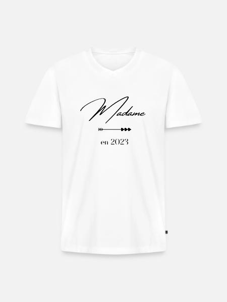 Madame en 2023 - T-shirt encolure en V Premium bio Homme - blanc