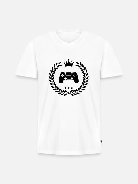 gamer wappen - Männer Premium Bio T-Shirt mit V-Ausschnitt - Weiß