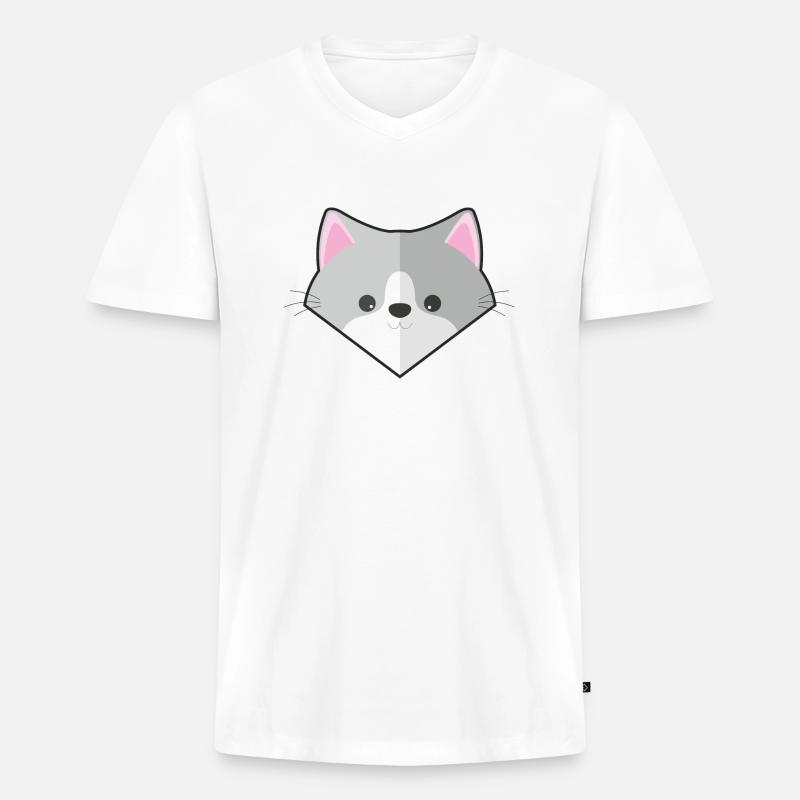 Niedliche einfache Katze - Männer Premium Bio T-Shirt mit V-Ausschnitt - Weiß