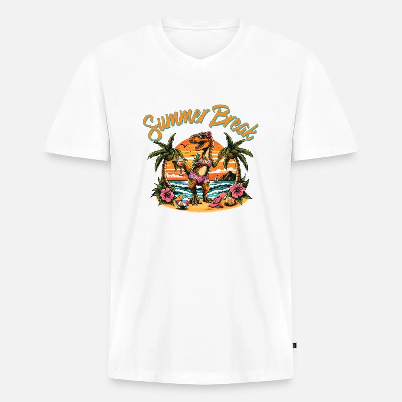 Summer Break Wommen - Männer Premium Bio T-Shirt mit V-Ausschnitt - Weiß