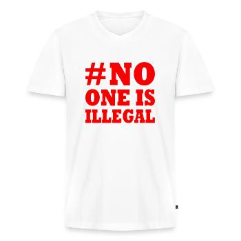 No one is illegal - Männer Premium Bio T-Shirt mit V-Ausschnitt - Weiß - Vorne - Nico (187cm)