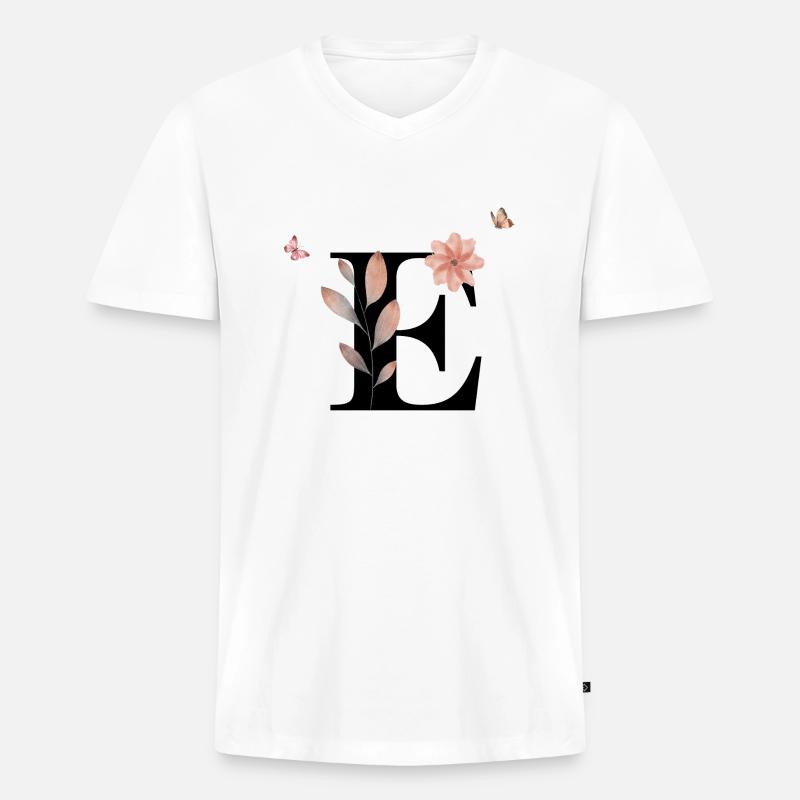 Buchstabe e Wildblumen Aquarelle - Männer Premium Bio T-Shirt mit V-Ausschnitt - Weiß