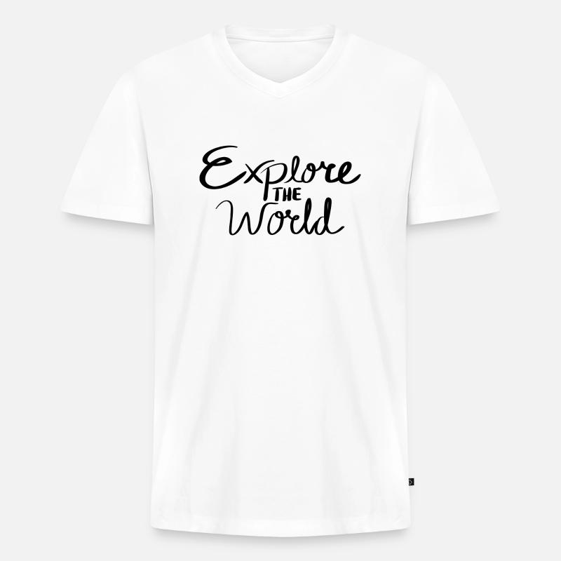 Explore the World - Männer Premium Bio T-Shirt mit V-Ausschnitt - Weiß