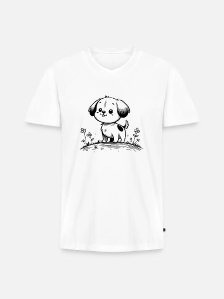 Hund - Männer Premium Bio T-Shirt mit V-Ausschnitt - Weiß