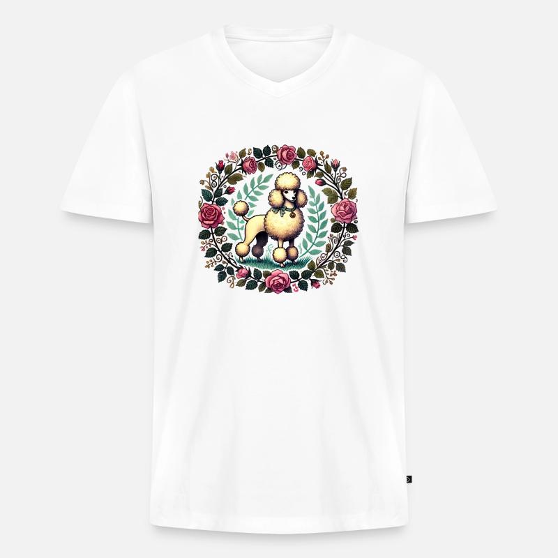 Pudel - Männer Premium Bio T-Shirt mit V-Ausschnitt - Weiß