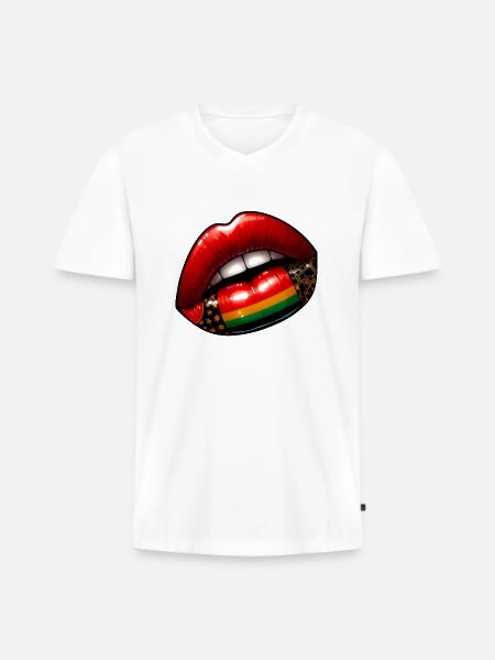 Baiser d'Élégance, Lèvres Rouges - T-shirt encolure en V Premium bio Homme - blanc