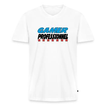 GAMER PROFESSIONNEL - T-shirt encolure en V Premium bio Homme - blanc - Devant - Nico (187cm)