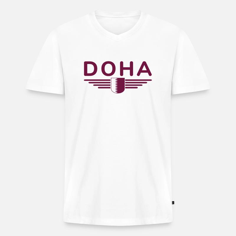 Doha Design – Stilvoll und Einzigartig - Männer Premium Bio T-Shirt mit V-Ausschnitt - Weiß