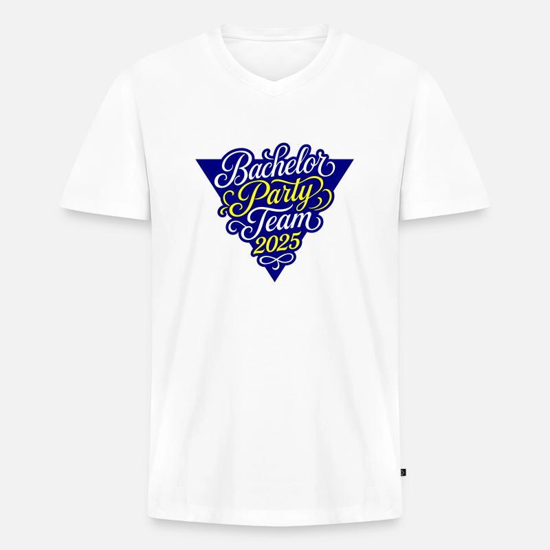 Bachelor Party Team 2025 - Männer Premium Bio T-Shirt mit V-Ausschnitt - Weiß