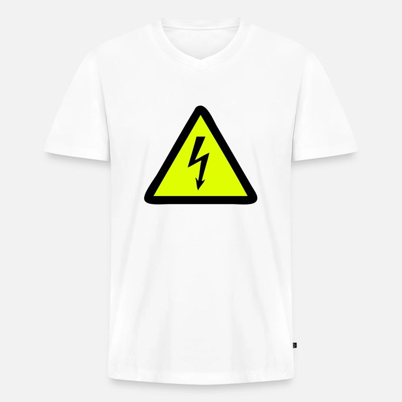 Blitz Warnschild - Männer Premium Bio T-Shirt mit V-Ausschnitt - Weiß