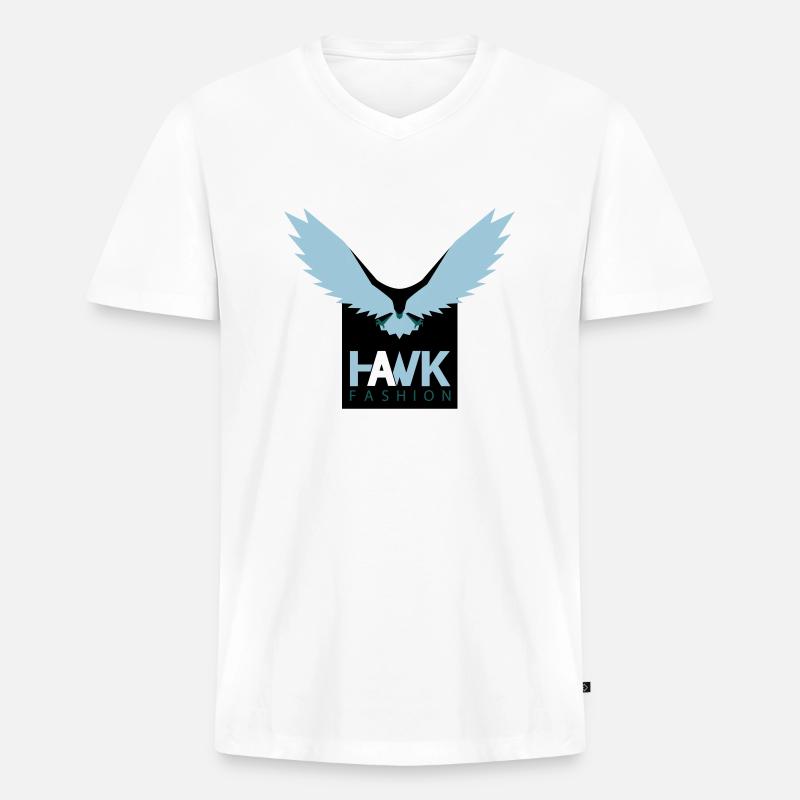 HAWK - Männer Premium Bio T-Shirt mit V-Ausschnitt - Weiß