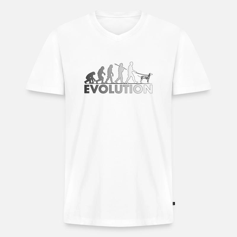 Dalmatiner Evolution Schwarz und Weiß - Männer Premium Bio T-Shirt mit V-Ausschnitt - Weiß