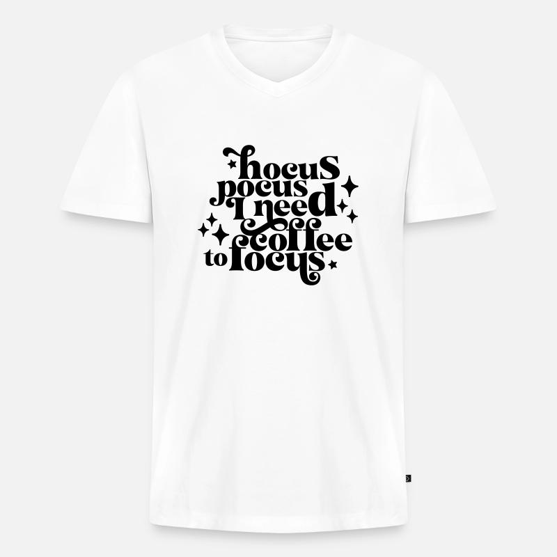 HocusPocusIneedCoffeetoFocus - Männer Premium Bio T-Shirt mit V-Ausschnitt - Weiß