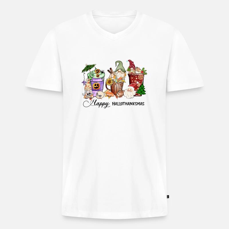 Frohe Hallothanksmas - Männer Premium Bio T-Shirt mit V-Ausschnitt - Weiß
