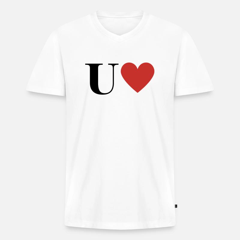 Buchstabe u rotes Herz - Männer Premium Bio T-Shirt mit V-Ausschnitt - Weiß