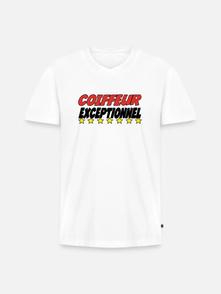 COIFFEUR exceptionnel - T-shirt encolure en V Premium bio Homme - blanc