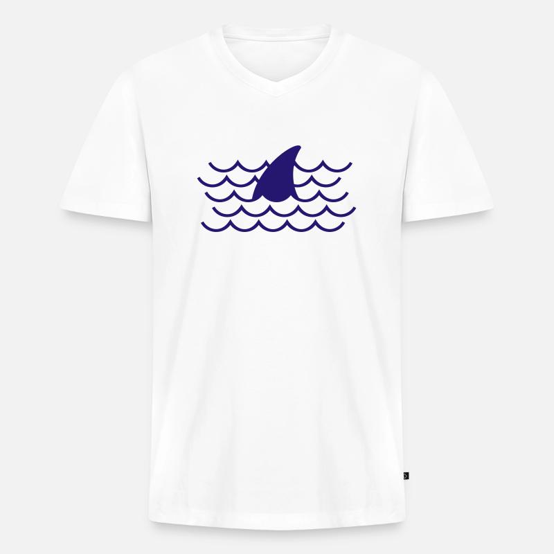 Haifischflosse - Männer Premium Bio T-Shirt mit V-Ausschnitt - Weiß
