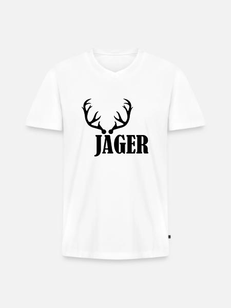 Jäger - Männer Premium Bio T-Shirt mit V-Ausschnitt - Weiß