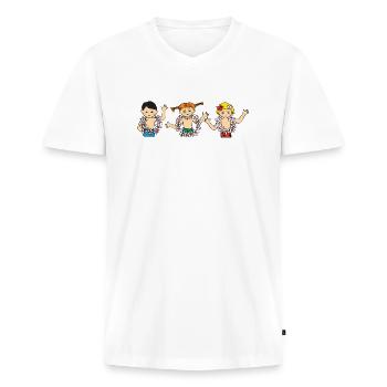 Pippi Langstrumpf Mit Tommy Und Annika - Männer Premium Bio T-Shirt mit V-Ausschnitt - Weiß - Vorne - Nico (187cm)