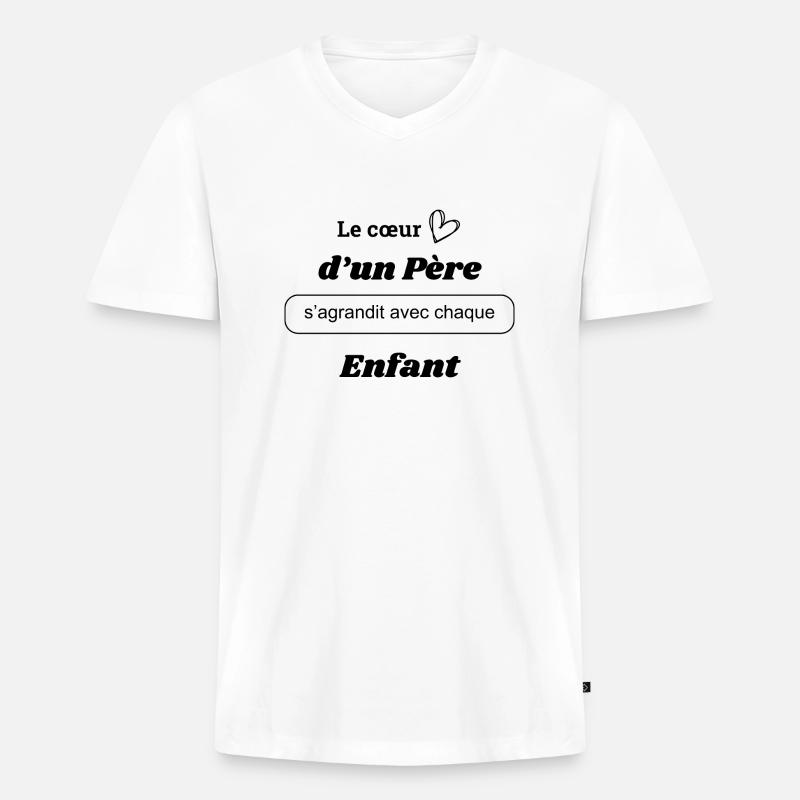 Das Herz eines Vaters wächst - Männer Premium Bio T-Shirt mit V-Ausschnitt - Weiß