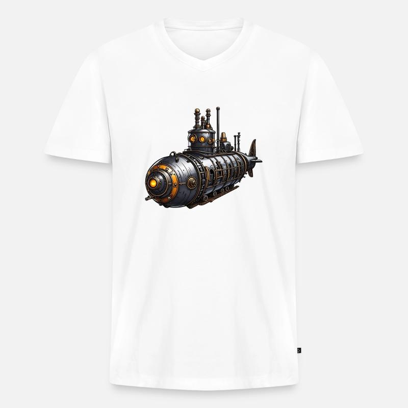 Steampunk-U-Boot - Männer Premium Bio T-Shirt mit V-Ausschnitt - Weiß