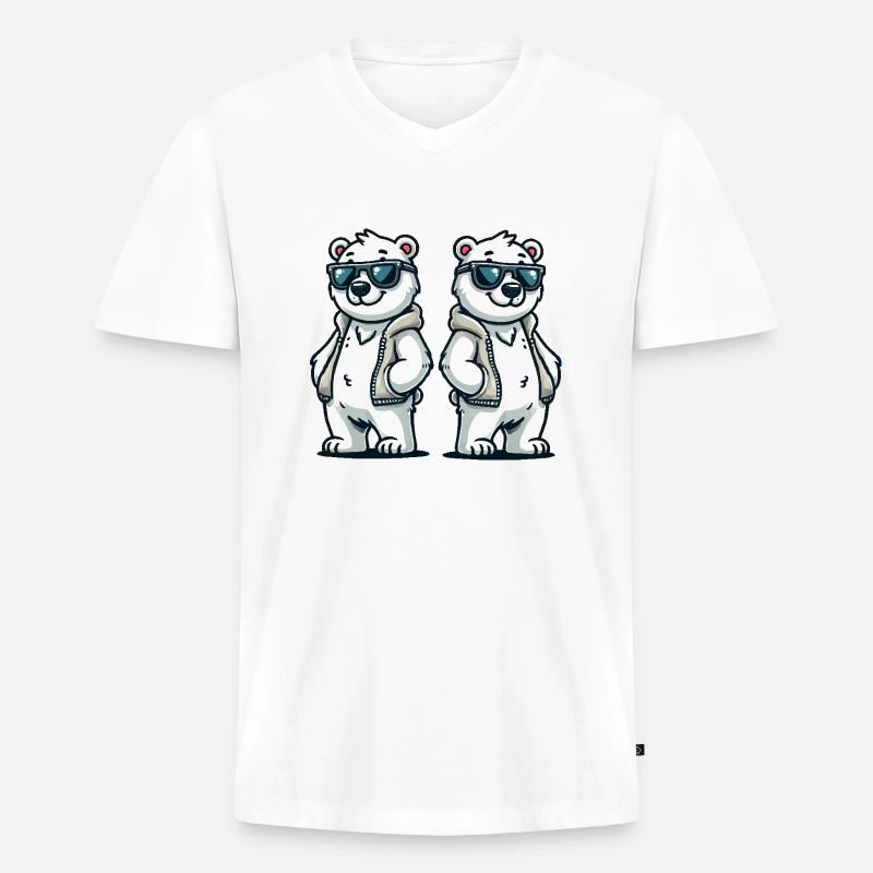Eisbär Comic - Männer Premium Bio T-Shirt mit V-Ausschnitt - Weiß