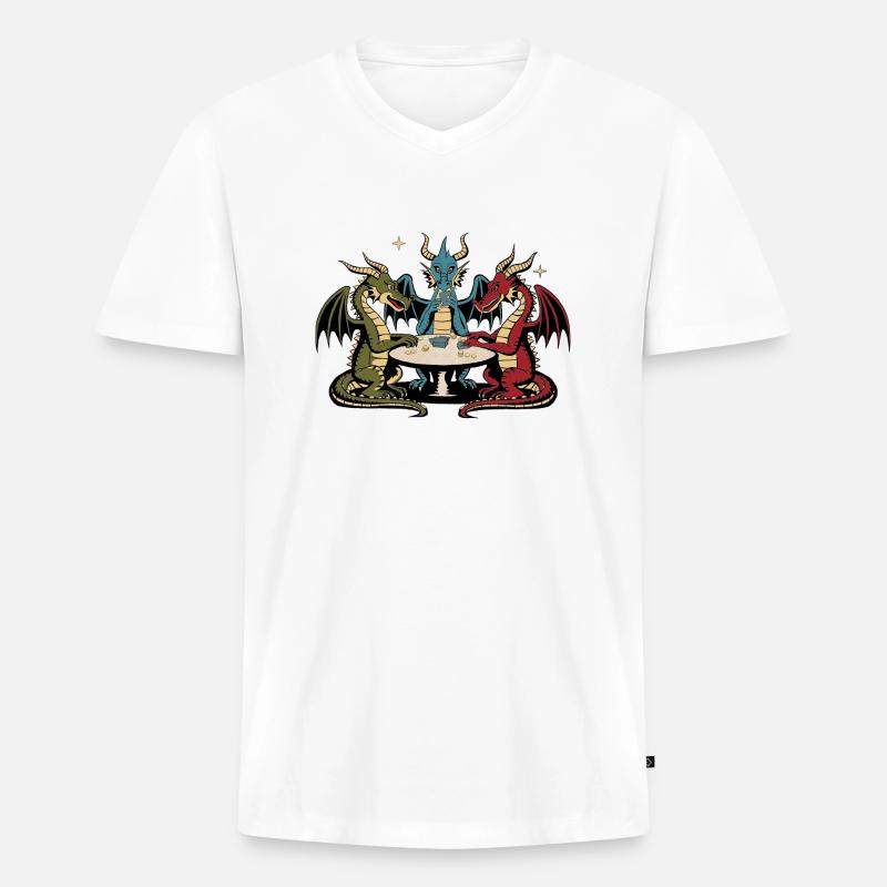 Drachen-Spielkarten - Männer Premium Bio T-Shirt mit V-Ausschnitt - Weiß