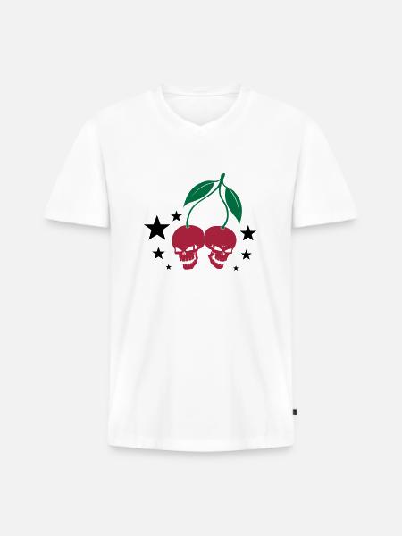 Cherry Skulls - Männer Premium Bio T-Shirt mit V-Ausschnitt - Weiß
