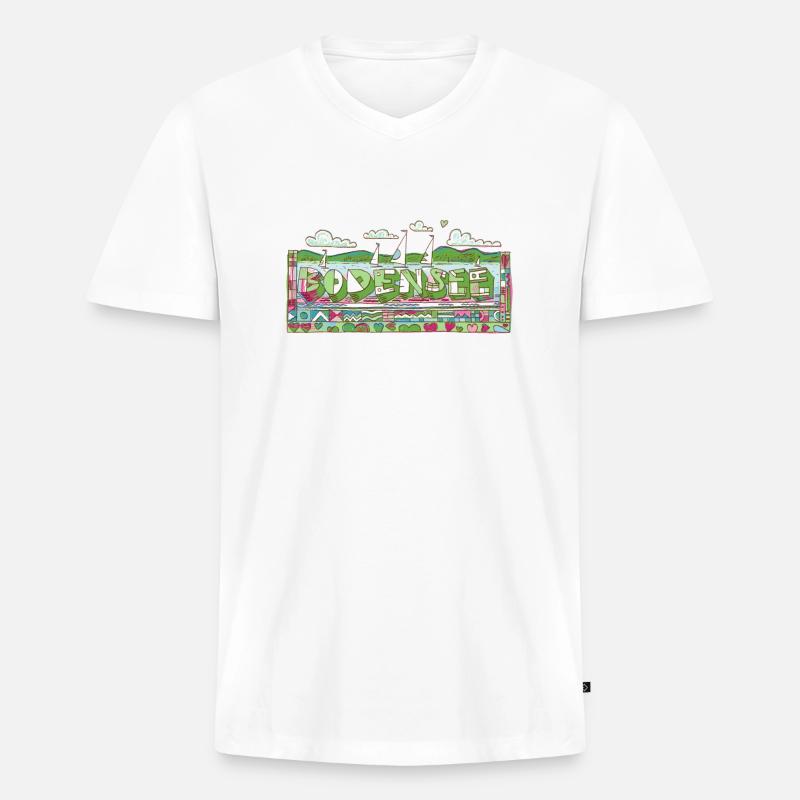 Bodensee - Männer Premium Bio T-Shirt mit V-Ausschnitt - Weiß