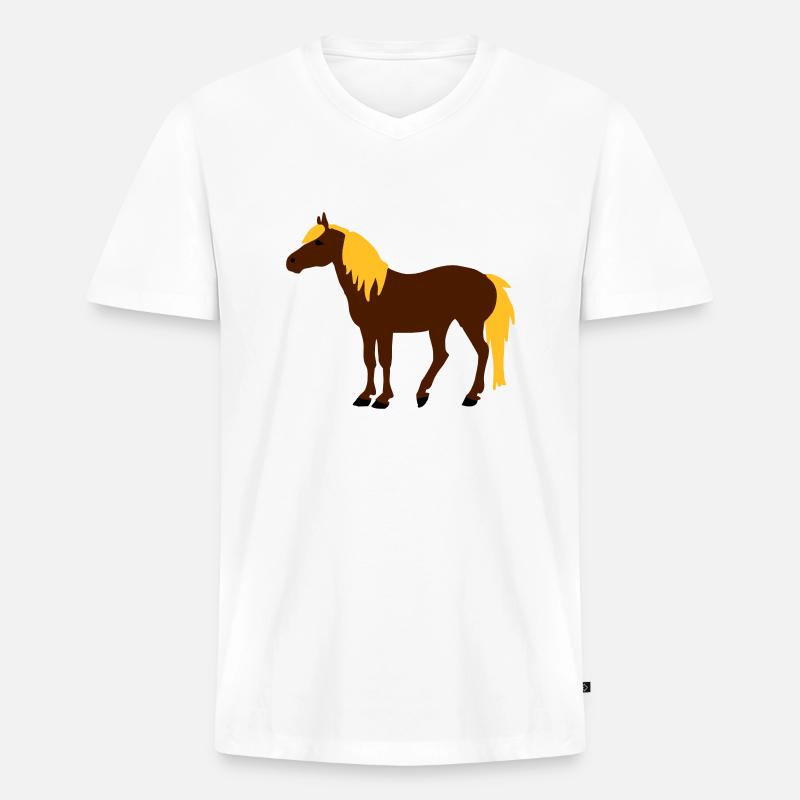 Haflinger - Männer Premium Bio T-Shirt mit V-Ausschnitt - Weiß
