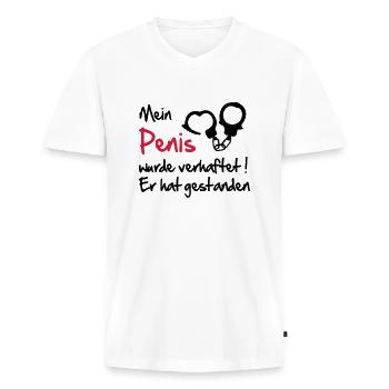 penis - Men's Premium Organic T-shirt with V-neck - white - Front - Nico (187cm)