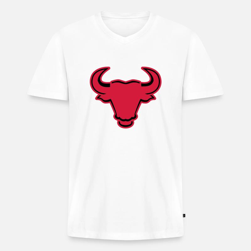 stier___f2 - Männer Premium Bio T-Shirt mit V-Ausschnitt - Weiß