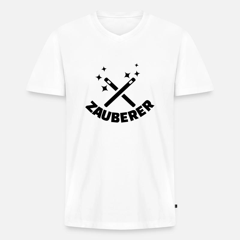 Zauberer - Männer Premium Bio T-Shirt mit V-Ausschnitt - Weiß
