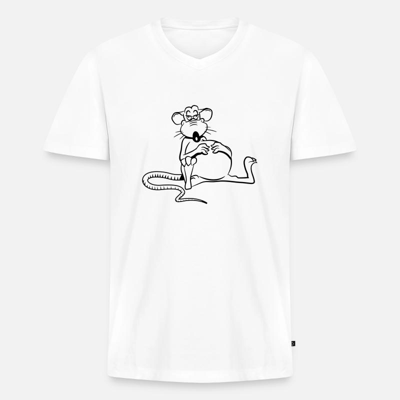 ratte satt müde - Männer Premium Bio T-Shirt mit V-Ausschnitt - Weiß