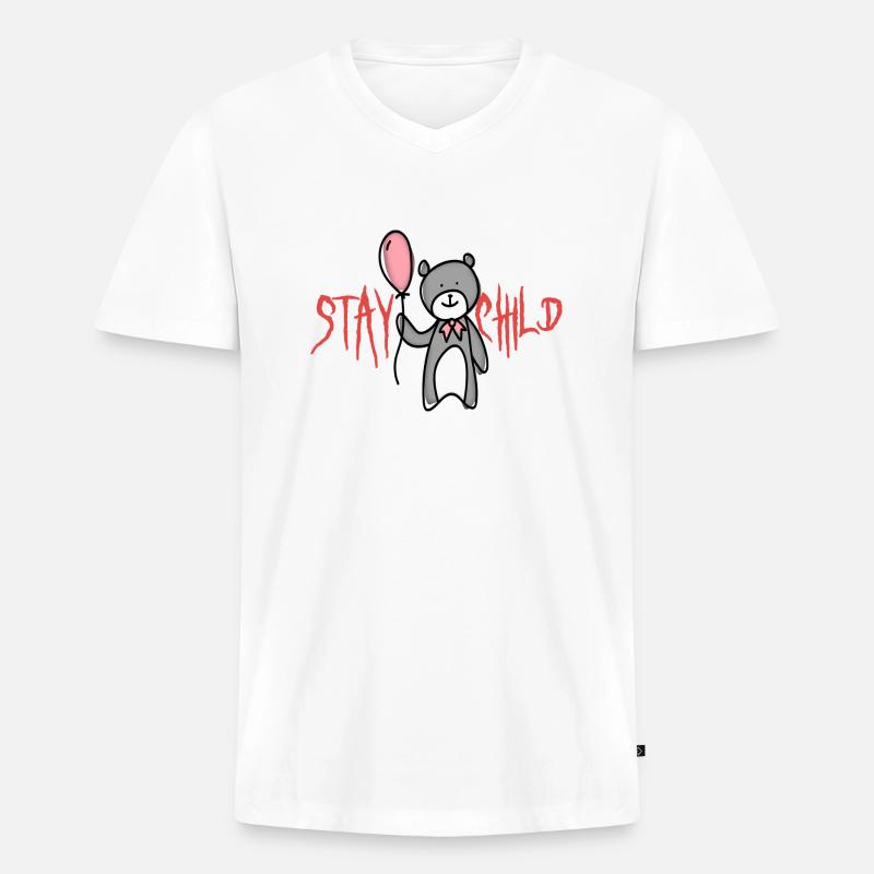 Bär mit Luftballon bleib Kind - Männer Premium Bio T-Shirt mit V-Ausschnitt - Weiß