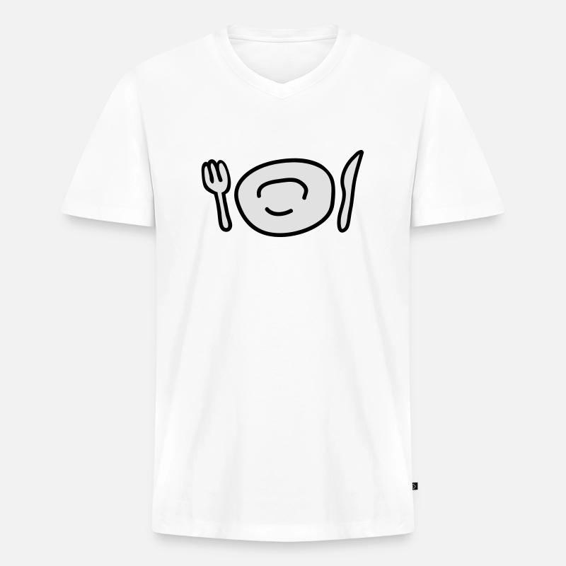 teller_und_besteck_2c - Männer Premium Bio T-Shirt mit V-Ausschnitt - Weiß