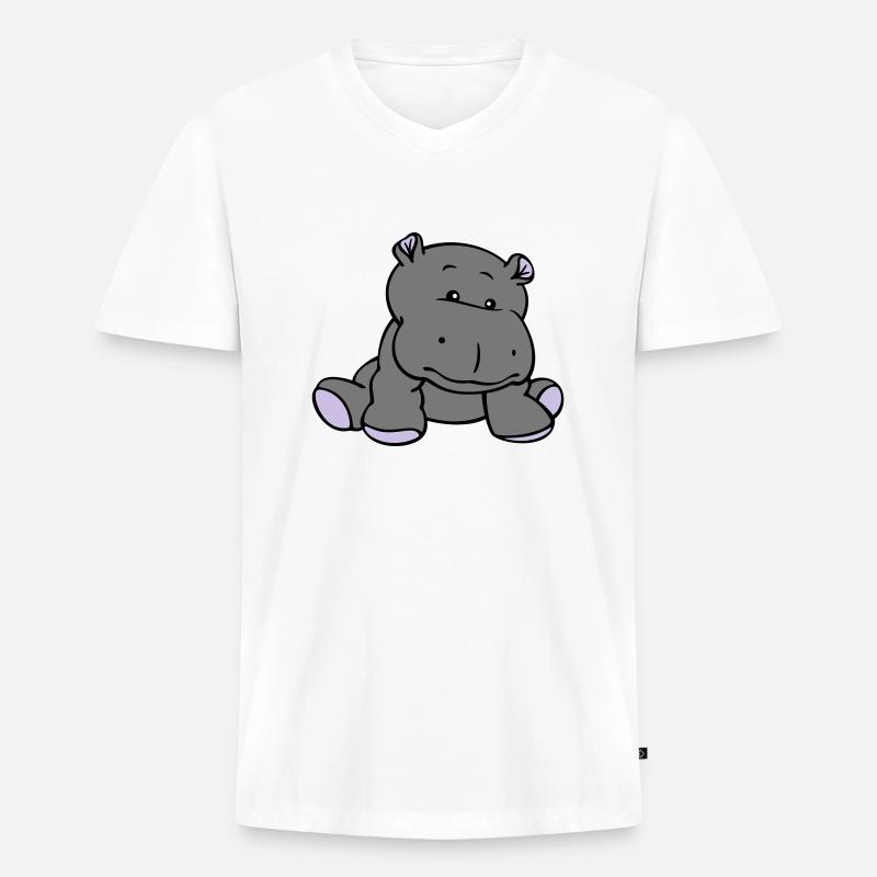 Hippo- / Nilpferd- / Flusspferd-Baby (3C) - Männer Premium Bio T-Shirt mit V-Ausschnitt - Weiß