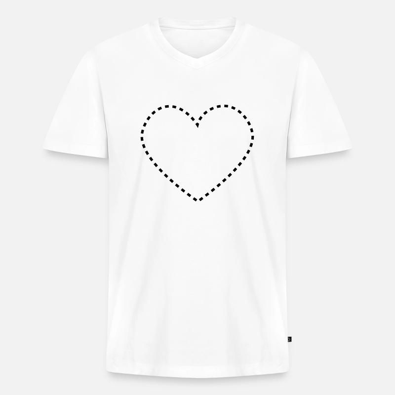 dashed_heart_1c - Männer Premium Bio T-Shirt mit V-Ausschnitt - Weiß