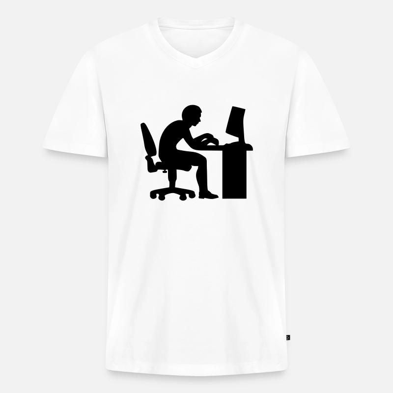 Büro Computer - Männer Premium Bio T-Shirt mit V-Ausschnitt - Weiß