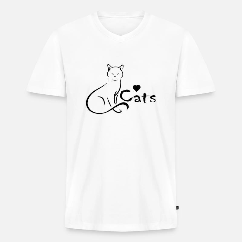Cat Katze - Männer Premium Bio T-Shirt mit V-Ausschnitt - Weiß