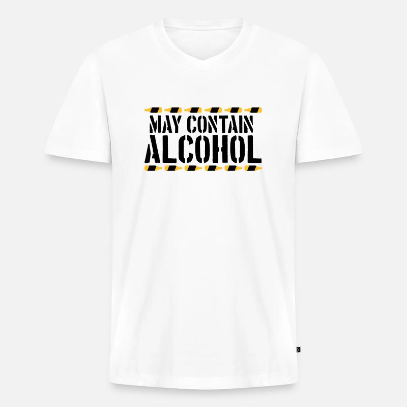 Spruch Kann Alkohol enthalten - Männer Premium Bio T-Shirt mit V-Ausschnitt - Weiß