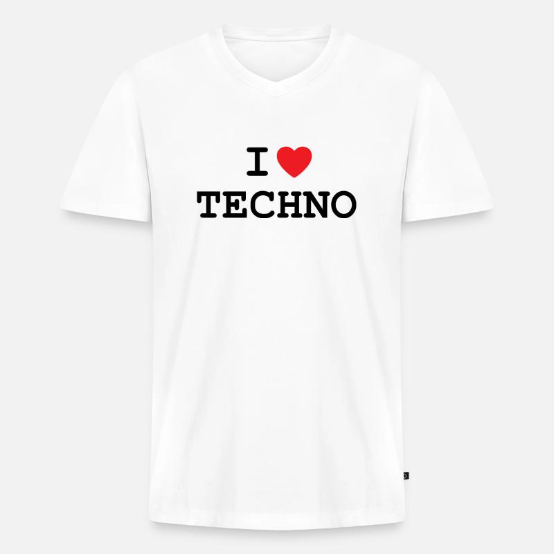 Ich liebe Techno - Männer Premium Bio T-Shirt mit V-Ausschnitt - Weiß
