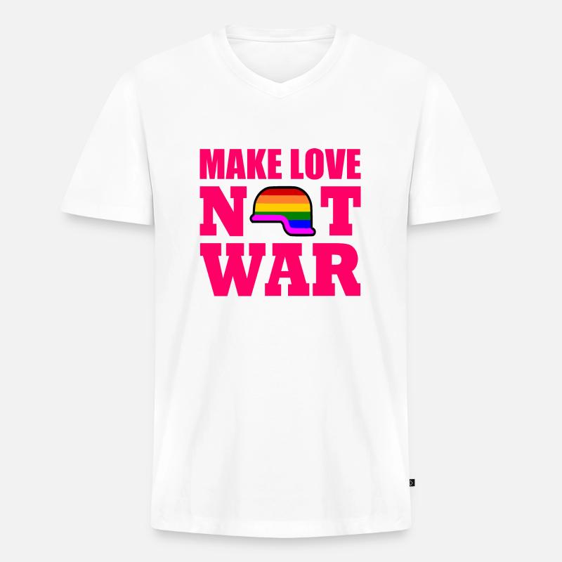 Make love not war - Männer Premium Bio T-Shirt mit V-Ausschnitt - Weiß