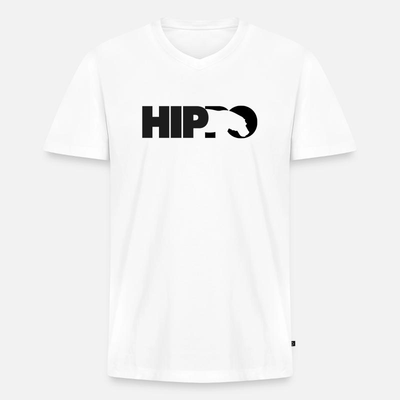 HIppo Nilpferd Silhouette - Männer Premium Bio T-Shirt mit V-Ausschnitt - Weiß