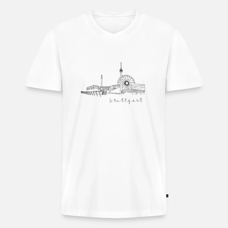 Stuttgart Skyline - Männer Premium Bio T-Shirt mit V-Ausschnitt - Weiß