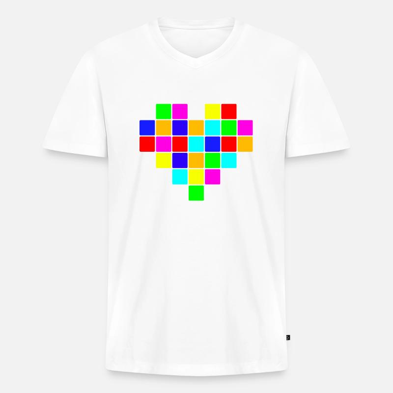Buntes Herz Regenbogen - Männer Premium Bio T-Shirt mit V-Ausschnitt - Weiß