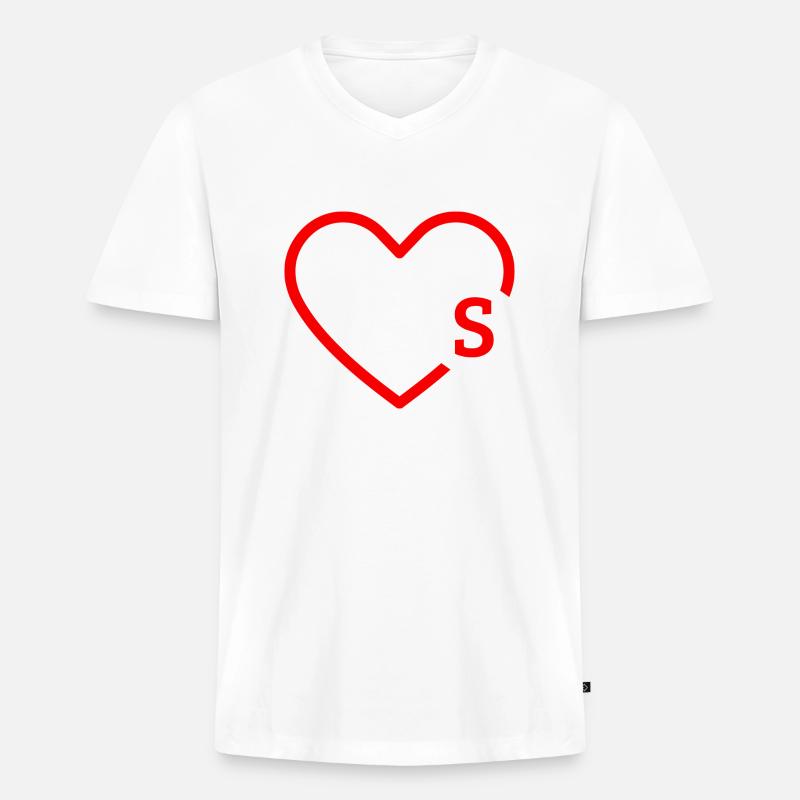 Buchstabe S Rotes Herz - Männer Premium Bio T-Shirt mit V-Ausschnitt - Weiß