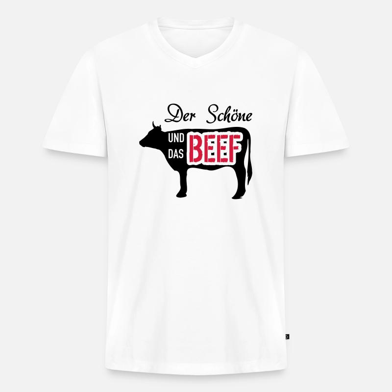 Der Schöne und das Beef - Männer Premium Bio T-Shirt mit V-Ausschnitt - Weiß