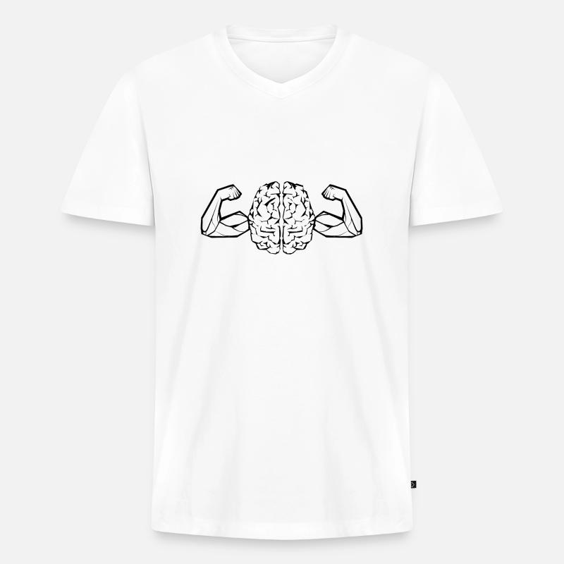 Powerbrain - Männer Premium Bio T-Shirt mit V-Ausschnitt - Weiß